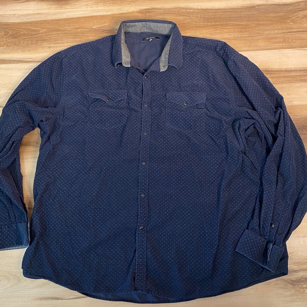 Zagiri Corduroy Western Pearl Snap Shirt 3XL Mens Navy Blue Pattern Long Sleeve